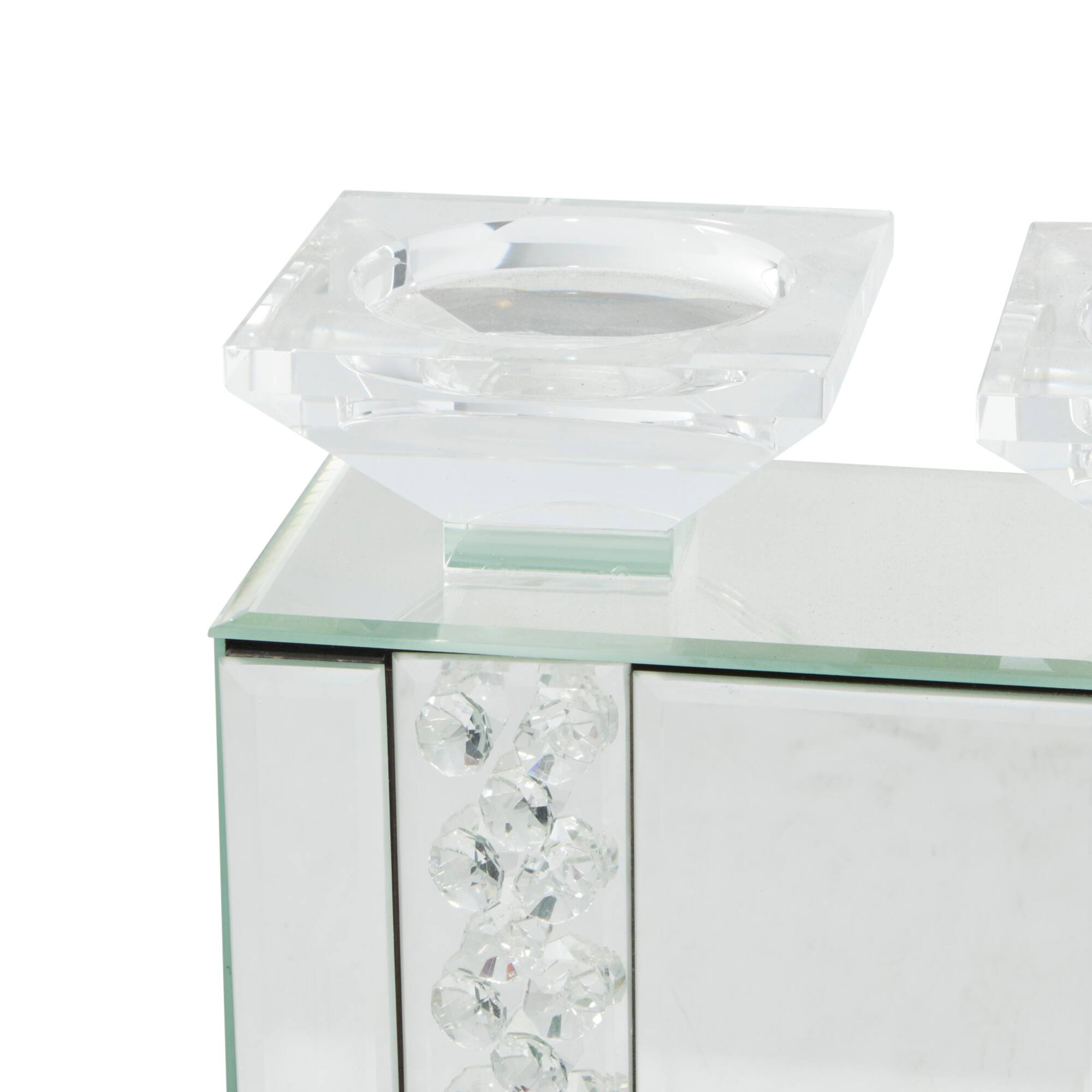 24" Clear Wood Glam Candlestick Holder